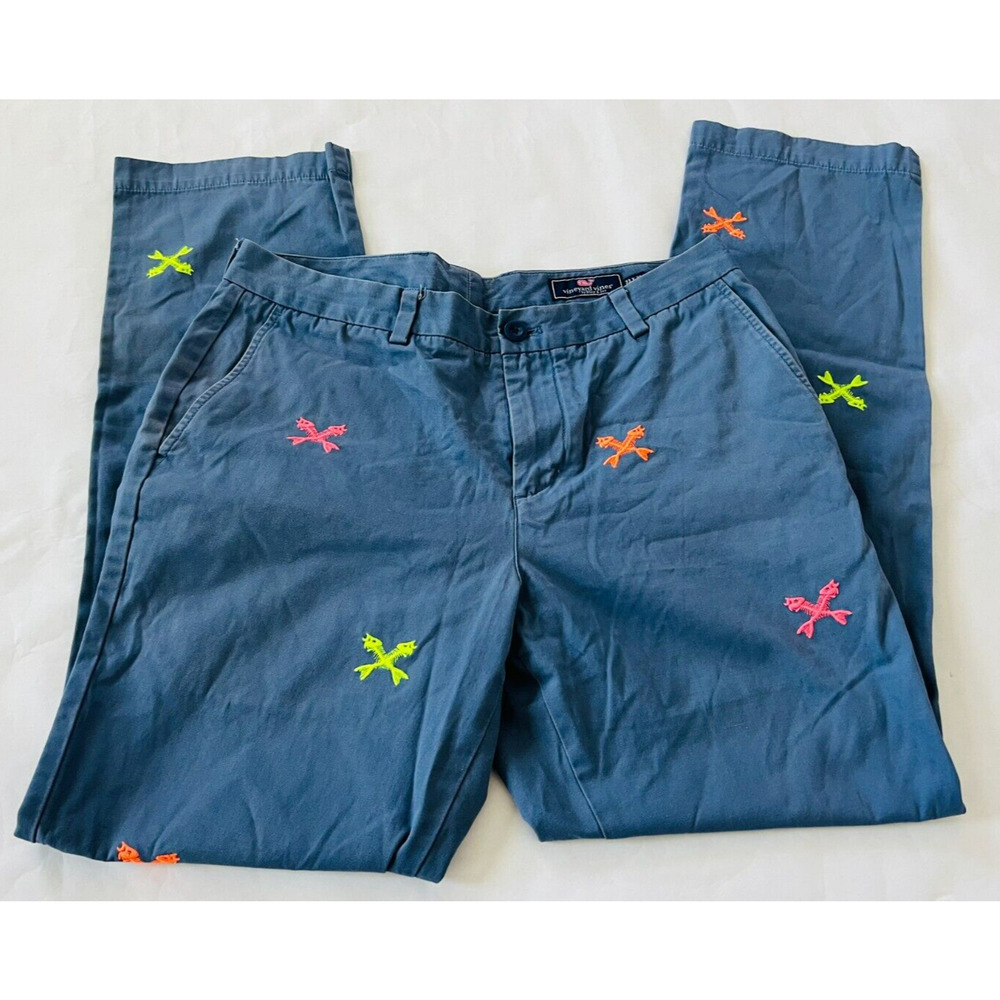 Vineyard Vines Mens Golf Chino Pants Blue Fishbones Embroidered Size 33